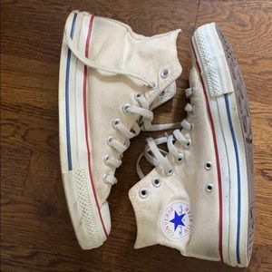 Converse Cream High-Top Sneakers with Red and Blue Stripes